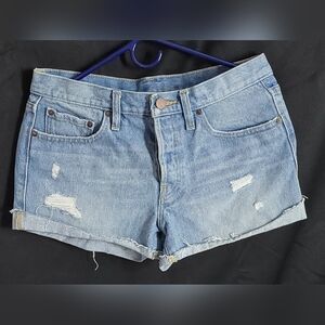 BDG Light Blue Jean Shorts Distressed Raw Hem Button Fly Size 27